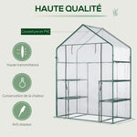 Serre de jardin 4 tablettes acier PVC haute densité 140 g/m² anti-UV 142 x 73 x 195 cm transparent vert