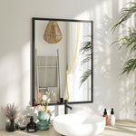 Miroir mural rectangulaire 80 x 60 cm, cadre en bois noir, idéal pour la salle de bain, salon ou chambre