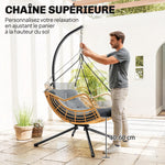 Fauteuil suspendu en résine tressée avec support, chaise suspendue, coussin, attache de sécurité, hauteur réglable, gris