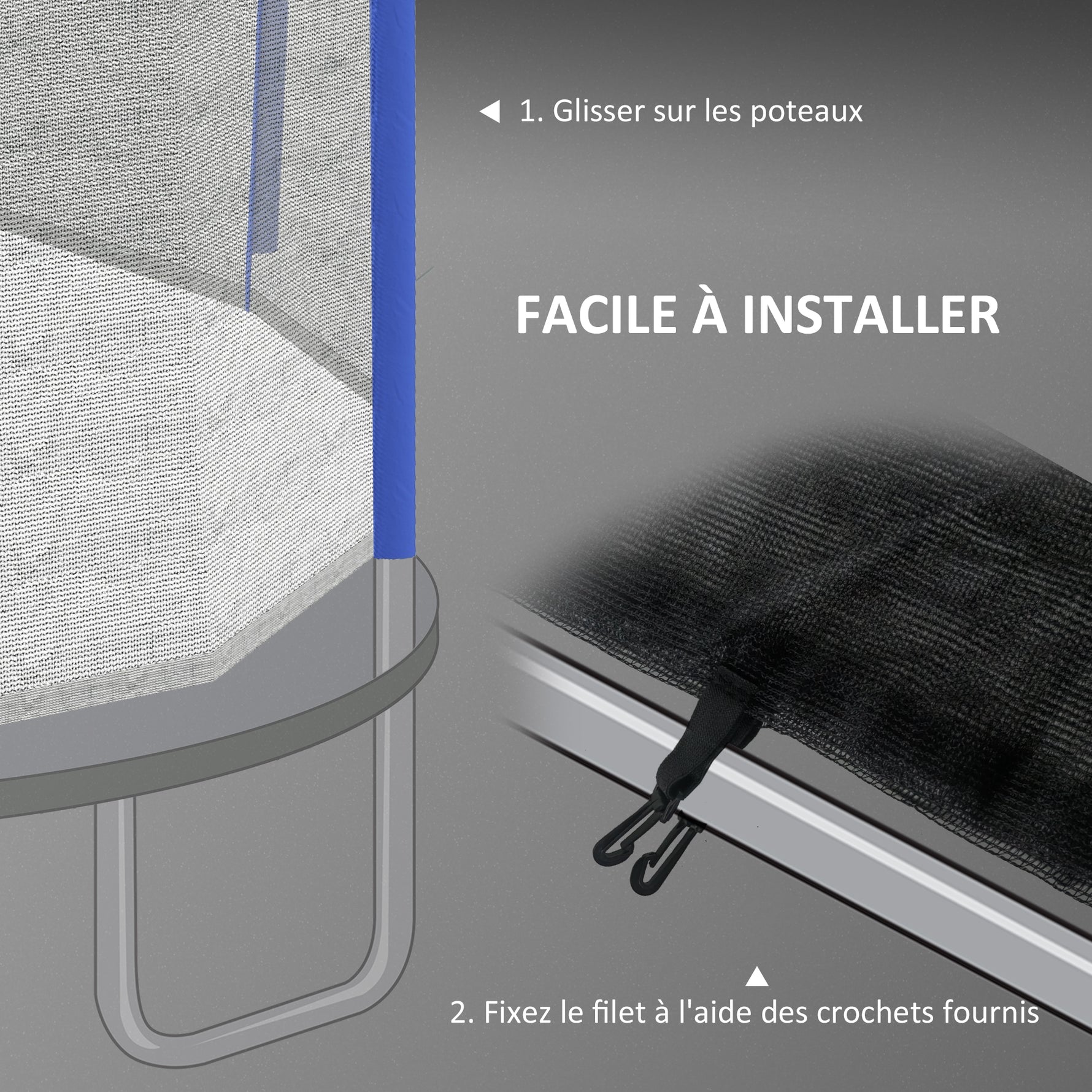 Filet de remplacement pour trampolines Ø 366 cm 8 poteaux droits filet de sécurité pour trampolines, entrée zippée