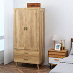 2-door, 2-drawer wardrobe storage cabinet with hanging rail - 80 x 54 x 180 cm
