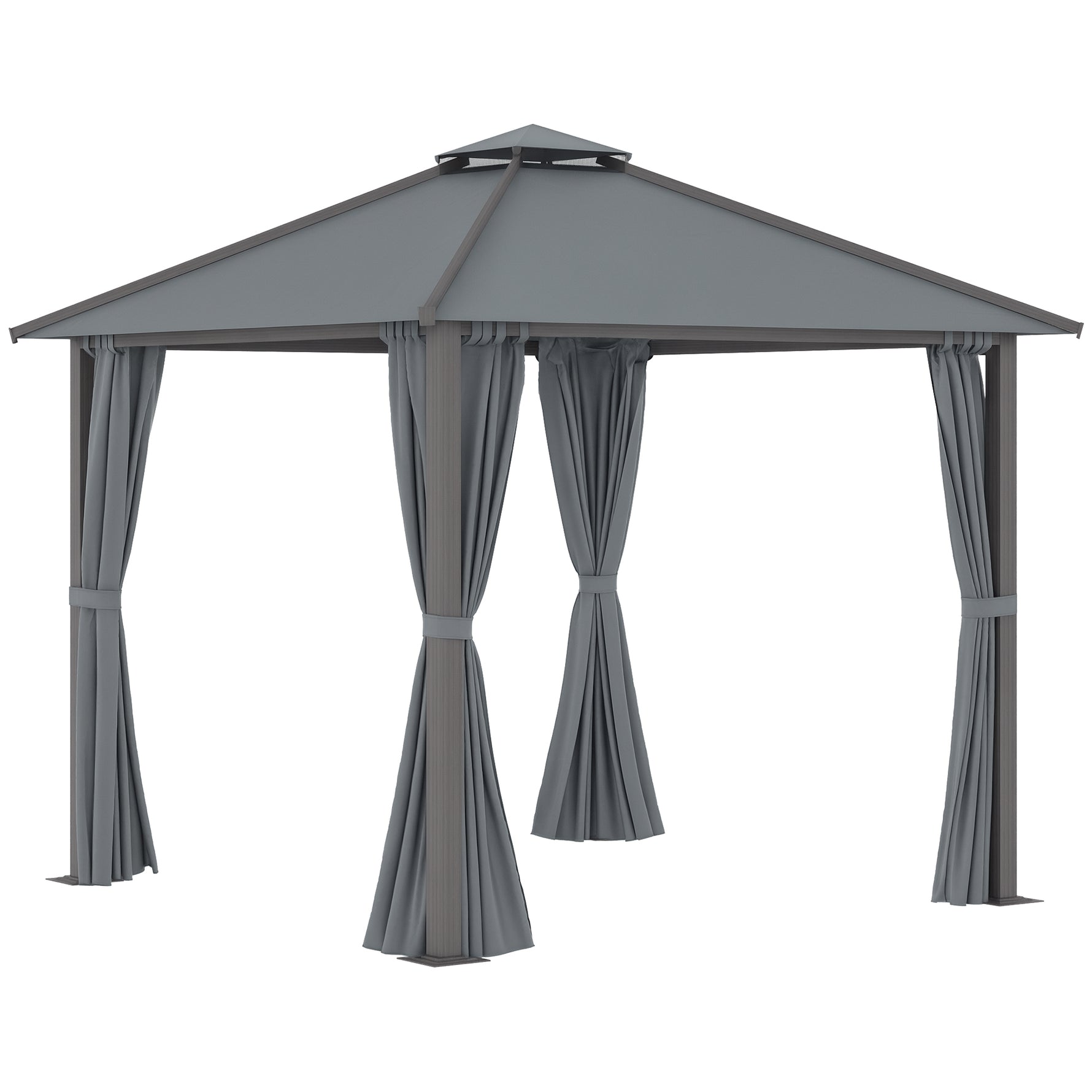 Tonnelle de jardin pour terrasse avec 4 parois latérales double toit protection solaire 3 x 3 m gris