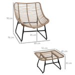 Fauteuil chaise de jardin avec repose-pieds en métal époxy et résine tressée aspect rotin avec coussins