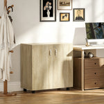 Armoire de bureau à 2 niveaux, meuble de rangement bureau avec 2 portes, serrures et clés, 80x40x80cm, chêne