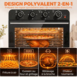 Friteuse à Air Chaud 36L, Four à Air Chaud 1800 W avec Rôtissoire, Plaque de Cuisson, Panier de Friture et Grille, Noir