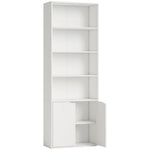 Bibliothèque Armoire à livres avec 4 compartiments ouverts et 2 portes pour le salon et le bureau 59x29x180 cm Blanc