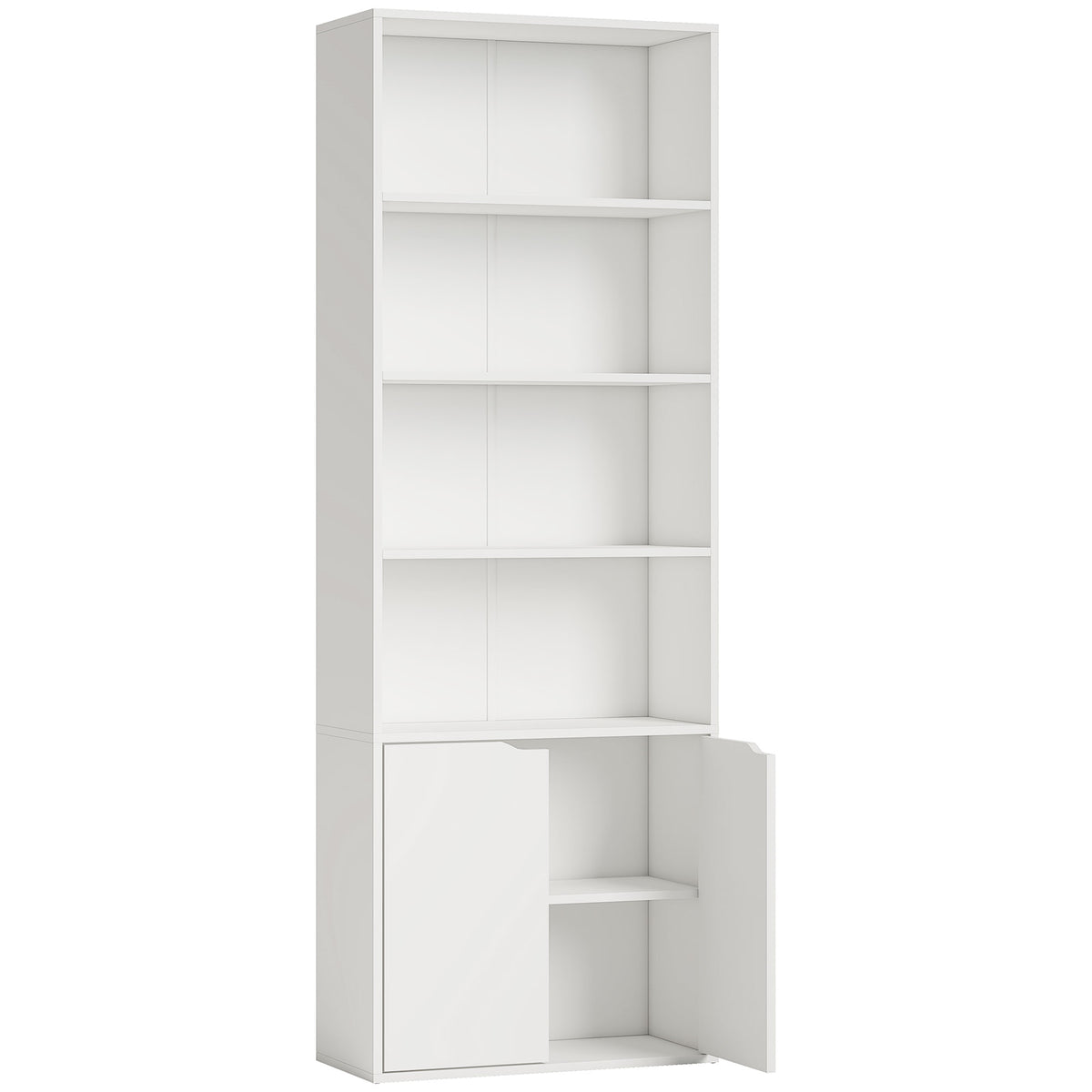 Bibliothèque Armoire à livres avec 4 compartiments ouverts et 2 portes pour le salon et le bureau 59x29x180 cm Blanc