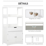 Meuble de Rangement Salle de Bain - 2 Portes, tiroir, 3 étagères - dim. 60L x 33l x 122H cm - MDF Blanc