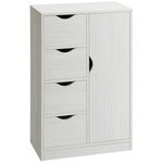 Meuble de rangement buffet commode moderne 1 placard et 4 tiroirs - en bois - pour salon, cuisine, entrée, salle à manger - blanc