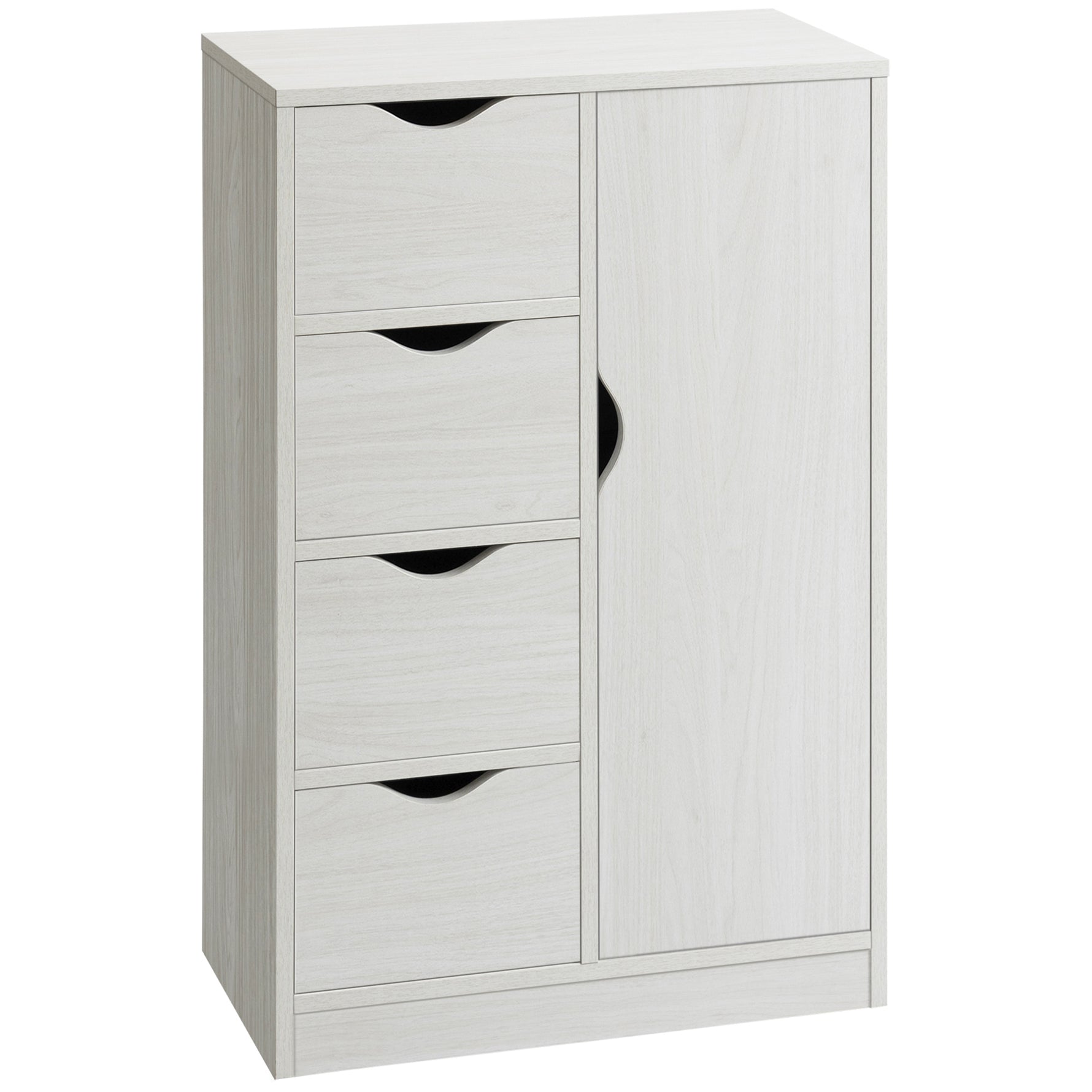 Meuble de rangement buffet commode moderne 1 placard et 4 tiroirs - en bois - pour salon, cuisine, entrée, salle à manger - blanc
