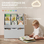 Bibliothèque pour enfants Multi-Rangement avec 3 niveaux d'étagères et un tiroir, 62,5L x 30l x 70H cm, gris