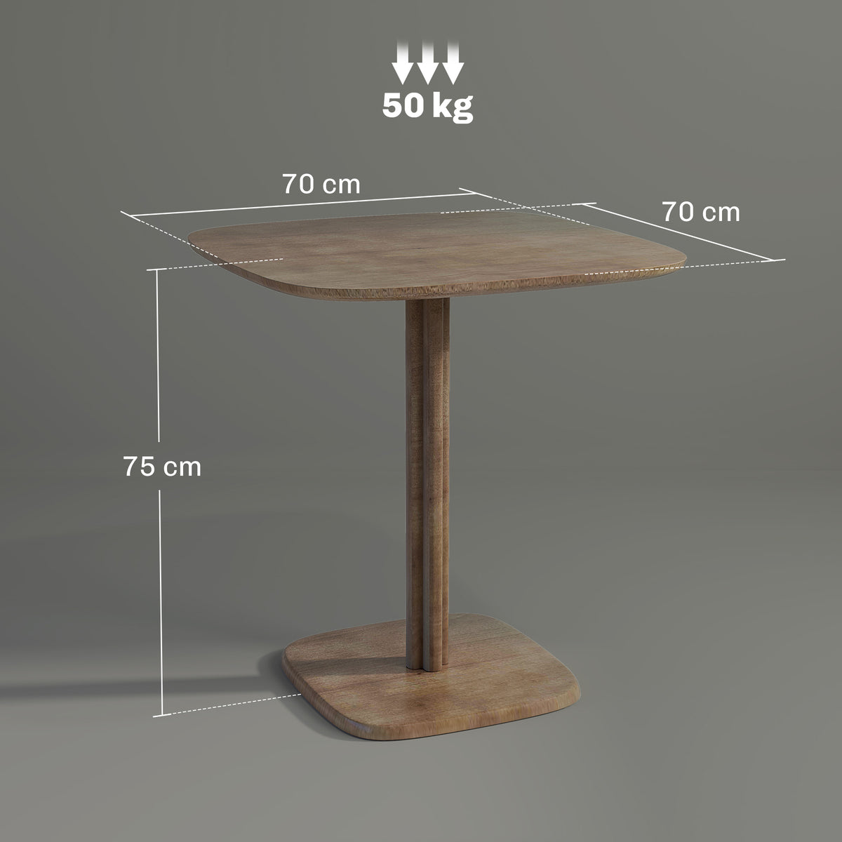Table à manger pour 4 personne table de cuisine carrée style moderne avec plateau aspect bois, 70 x 70 cm, marron