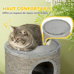 Tonneau à gratter pour chat, tour à griffer en sisal à 3 niveaux recouvert de peluche, Ø 38 x 70 cm, gris