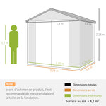 Abri de jardin en résine 4,56 m² avec kit de fondation galvanisé structure en aluminium 240 x 190 x 228 cm gris foncé
