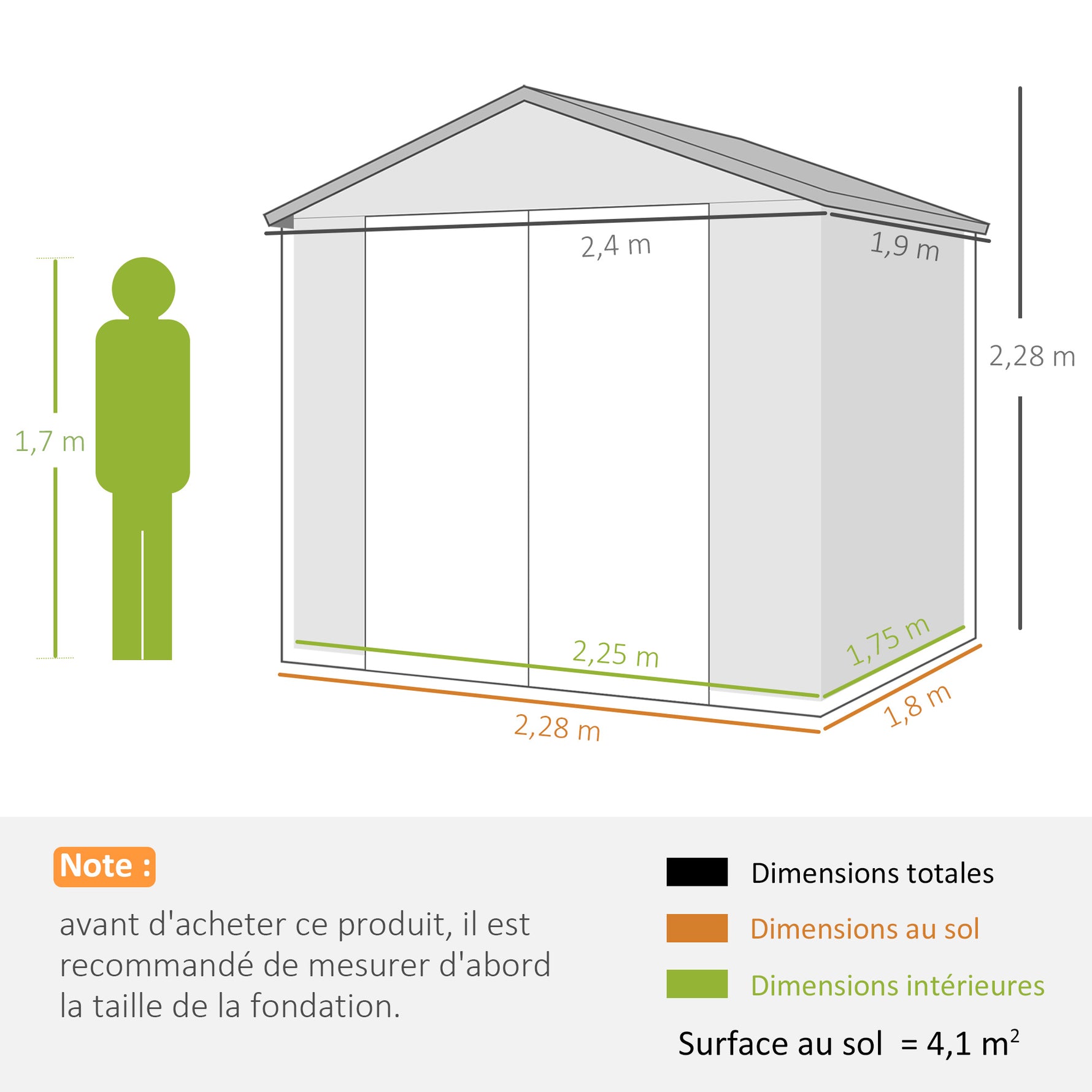 Abri de jardin en résine 4,56 m² avec kit de fondation galvanisé structure en aluminium 240 x 190 x 228 cm gris foncé