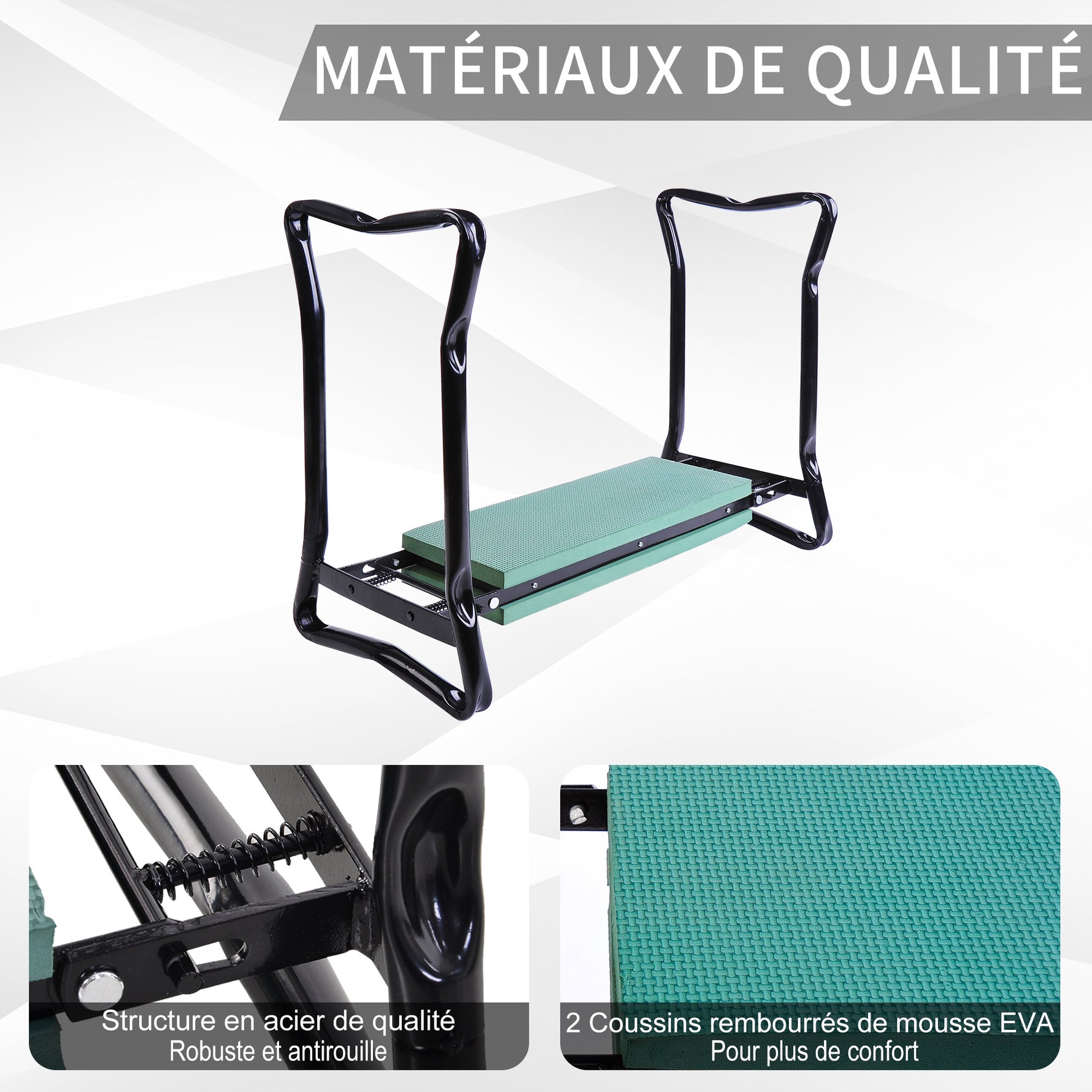Tabouret de Jardin Pliable agenouilloir de Jardin siège Jardinage avec Coussin Acier EVA Noir Vert