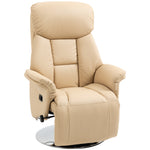 Fauteuil inclinable pivotant repose-pied réglable accoudoirs piètement acier chromé revêtement synthétique PU beige