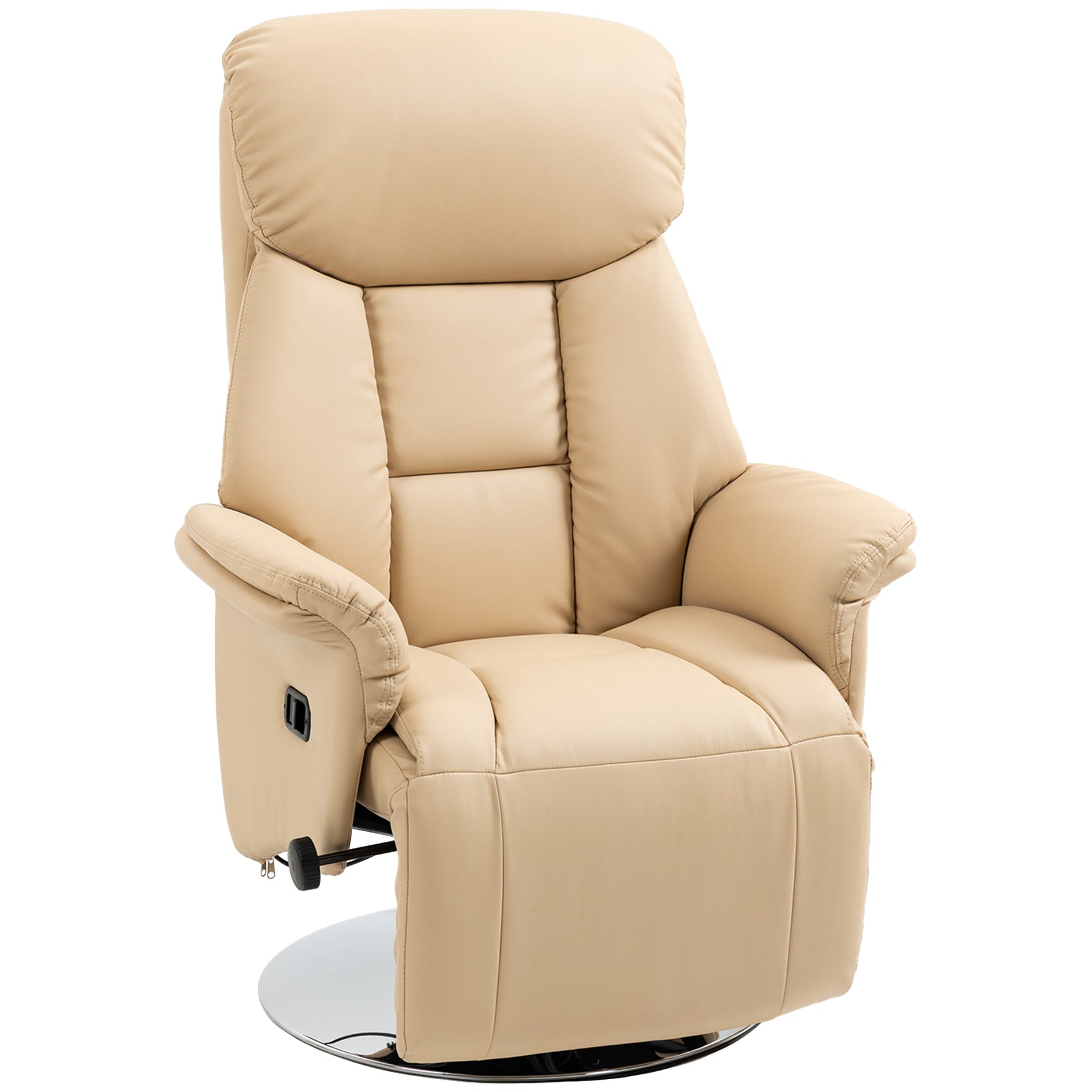 Fauteuil inclinable pivotant repose-pied réglable accoudoirs piètement acier chromé revêtement synthétique PU beige