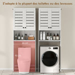 Meuble WC dessus de toilette/machine à laver avec placard à porte double, portes à persiennes, 67x31,5x190cm, blanc