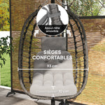 Fauteuil suspendu pliable en résine tressée avec support, coussin et oreiller hauteur réglable, gris