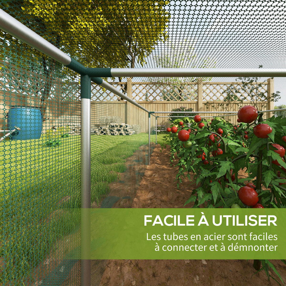 Serre de jardin serre à tomates filet protection porte zippée enroulable HDPE, dim. 125L x 373l x 62,5H cm