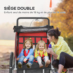 Remorque vélo enfant 2 en 1 avec ceinture de sécurité 5 points, réflecteurs, drapeau et rideau coupe-vent, rouge