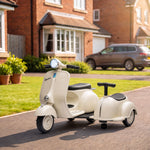 Elektrisches Kinder-Motorrad VESPA lizenziert 6V 2-Sitzer, Geschwindigkeit 3-5 km/h, Sanftanlauf, Creme
