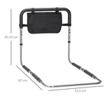 Barra de apoyo para cama, barrera segura, protector, asa ajustable en 5 alturas, bolsillo de almacenamiento, 87Lx51.5Ax45-55H cm