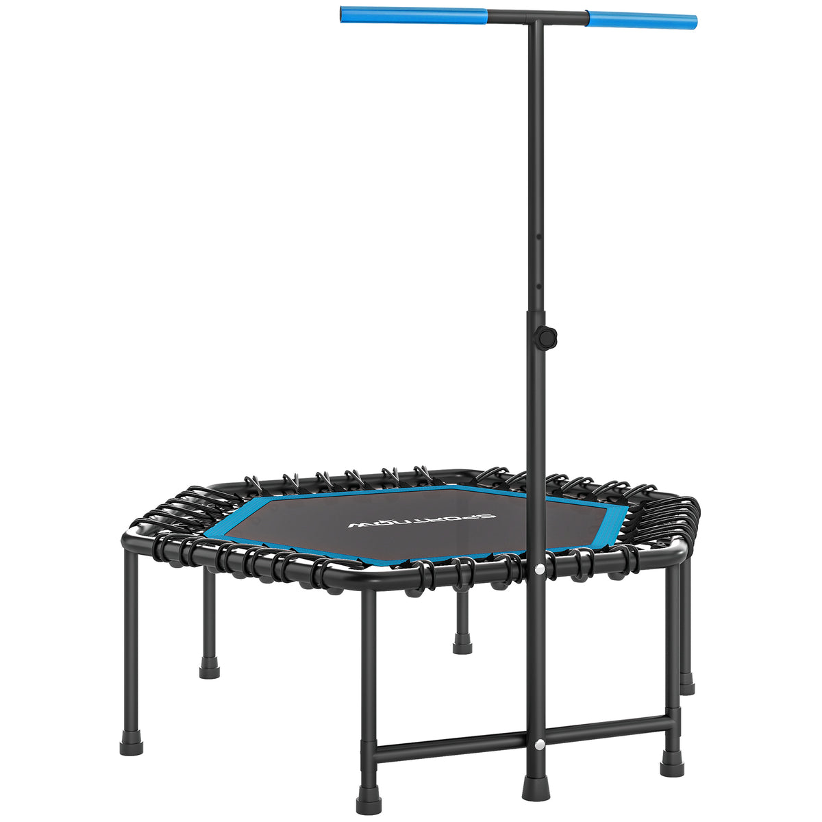 Trampoline de fitness 114 cm, cordes élastiques, poignée réglable 3 positions, trampoline d'exercice silencieux, bleu