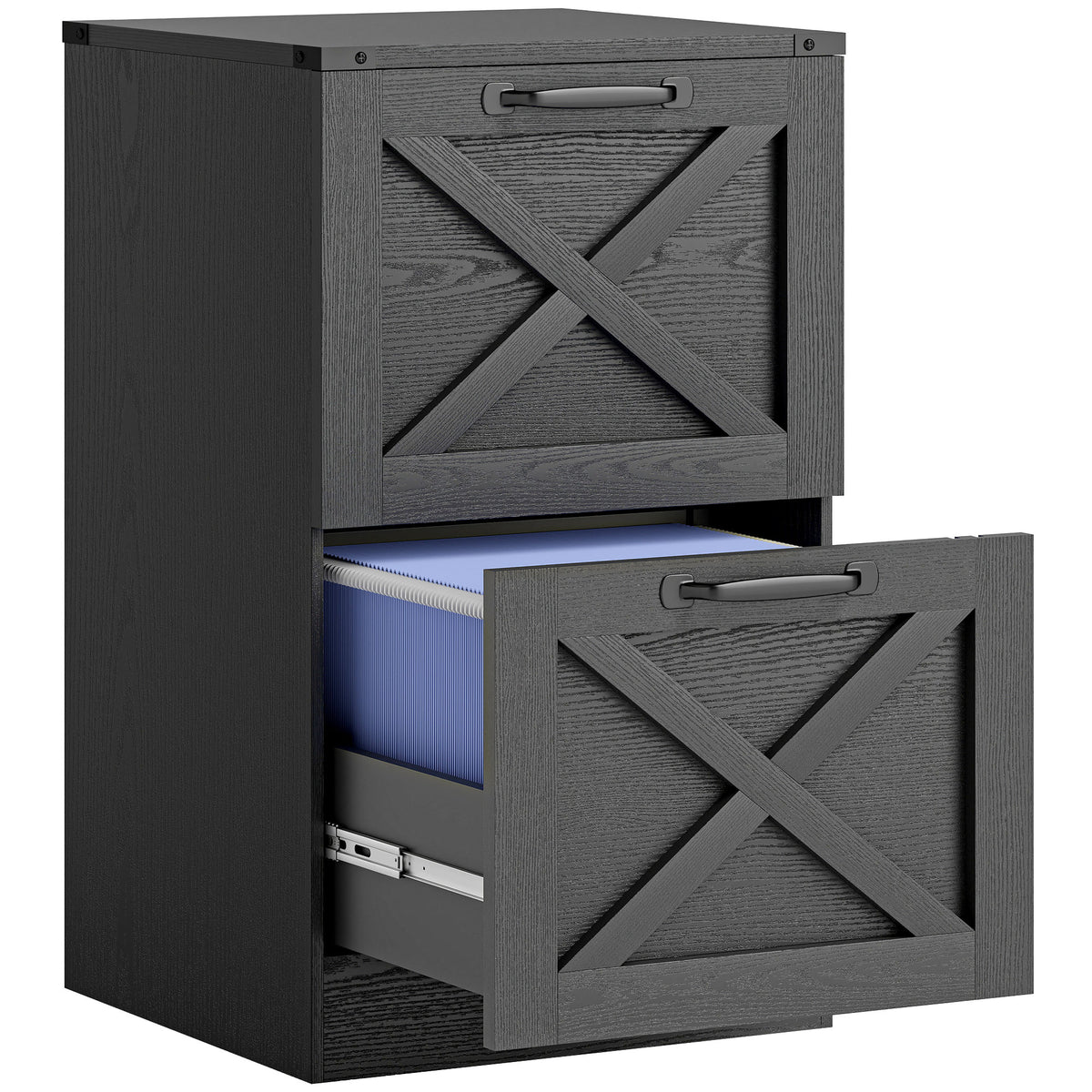 Cajonera de Oficina con 2 Cajones, Archivos Colgantes para Formatos Carta/A4, Estilo Rústico, 40x40x71cm, Negro
