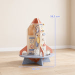 Rocket-Themed Wooden Activity Cube, Educational Cube with Shape Sorter and Bead Maze, for Ages 2 to 6