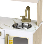 Cuisine Enfant en Bois, Dinette Cuisine Enfant avec Ustensiles en Acier Inoxydable, pour 3 à 6 Ans, 74x29x81cm, Blanc