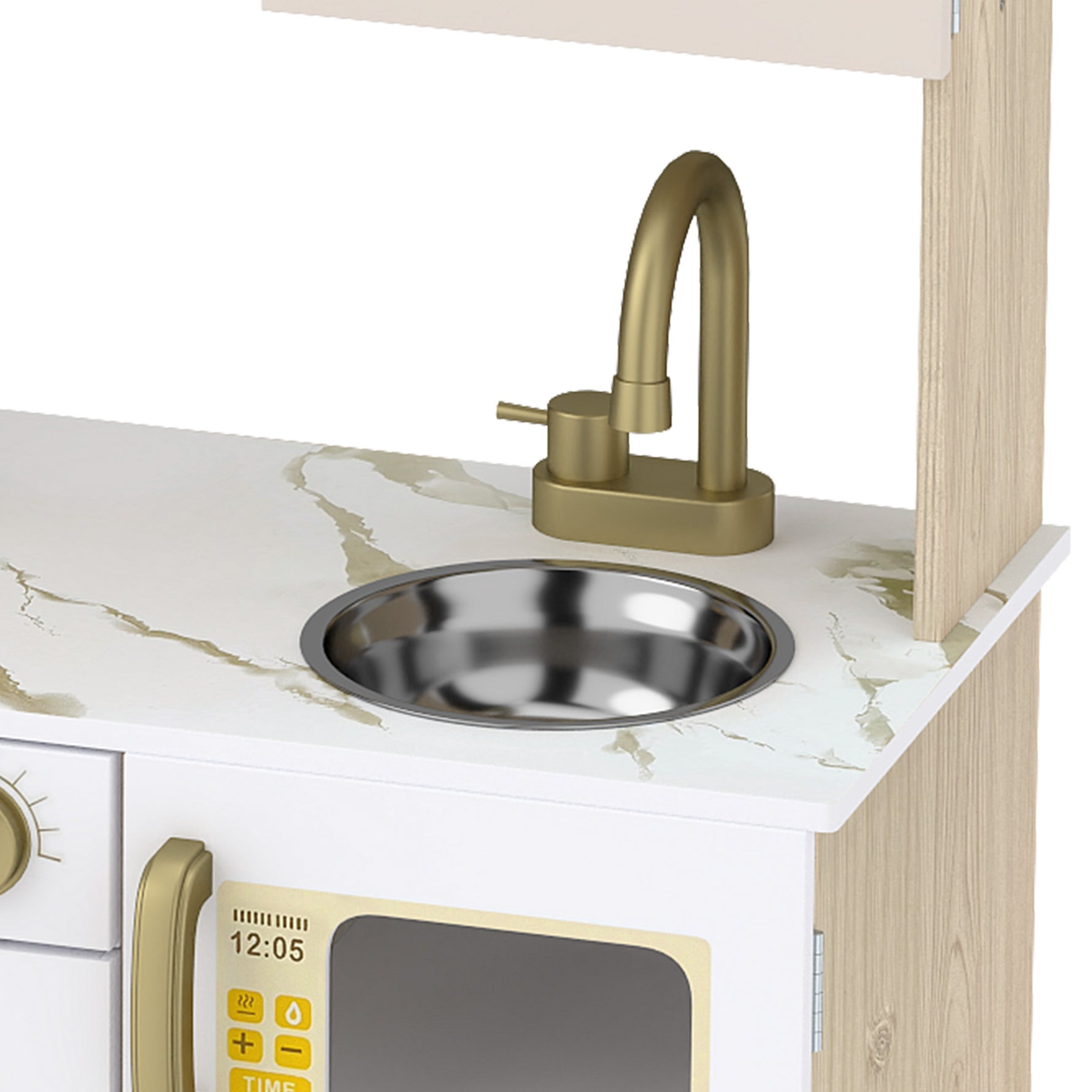 Cuisine Enfant en Bois, Dinette Cuisine Enfant avec Ustensiles en Acier Inoxydable, pour 3 à 6 Ans, 74x29x81cm, Blanc