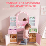 Coiffeuse pour Enfants avec Tabouret et Miroir Lumineux à 2 Couleurs en Acrylique, pour 3-8 Ans, 90 x 41 x 104 cm, Rose