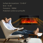Cheminée électrique 1800 W avec effet flamme en LED 3 couleurs et 5 luminosités, montage mural/encastrable