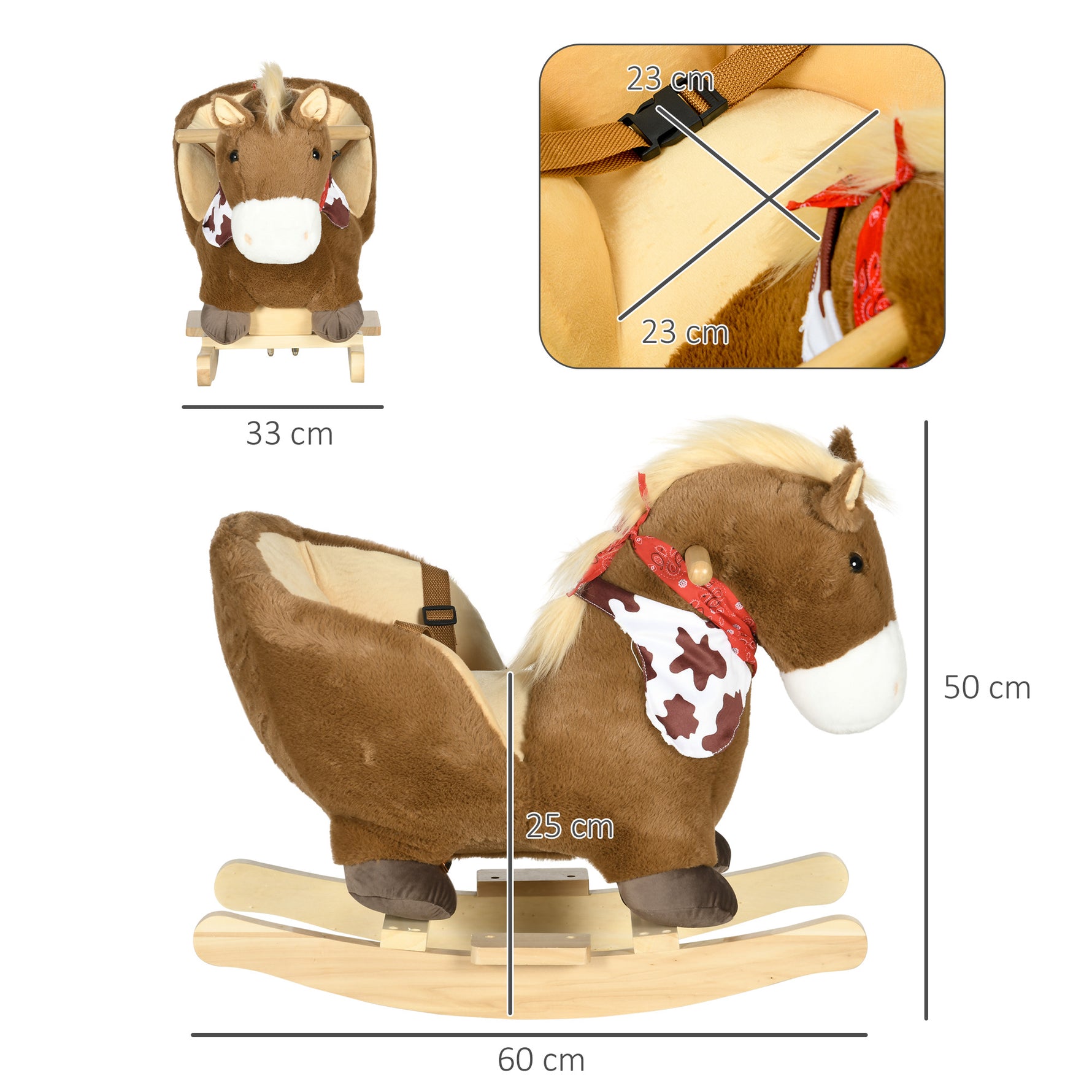 Cheval à bascule jouet à bascule fauteuil intégré ceinture de sécurité fonction sonore hennissement 18-36 mois marron