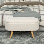 Banc de Rangement, Bout de Lit Rembourré en Peluche Teddy avec Couvercle et Pieds en Bois, 82 x 41 x 45 cm, Blanc