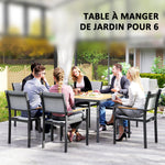 Table à manger de jardin pour 6 personnes table de jardin avec plateau effet bois en acier 150 x 90 x 72 cm bois naturel