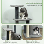 Arbre à Chat Hauteur 103 cm, Platesformes, Niche en Peluche, Balle en Peluche, Poteaux en Sisal, Base Renforcé, Gris