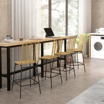 Set di 4 sgabelli da bar, sedie da bar, schienale in canna d'India e poggiapiedi, struttura in acciaio, 42,5x52x102cm, giallo