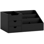 Boite de Rangement de Bureau - Organiseur de Bureau - 7 Compartiments, 2 tiroirs - Bambou Verni Noir