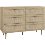 Cómoda de 6 cajones mueble de almacenaje con tejido de ratán dim. 110L x 40an x 75A cm aspecto madera clara