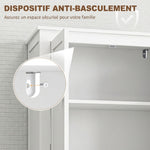 Meuble de salle de bain, meuble de rangement étroit avec 4 portes et étagères réglables, style moderne, blanc