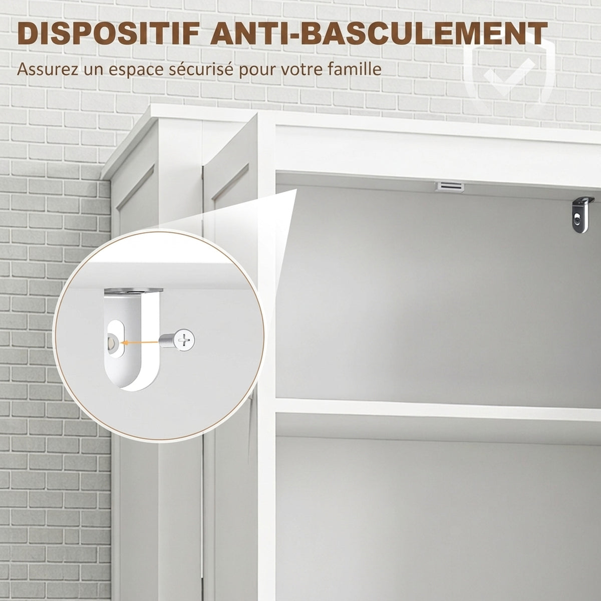 Meuble de salle de bain, meuble de rangement étroit avec 4 portes et étagères réglables, style moderne, blanc