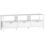 Meuble TV 152 cm, meuble télé pour téléviseur 65 pouces avec 3 tiroirs et 3 étagères ouvertes, 152x39,5x50cm, blanc