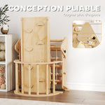 Triangle d'escalade enfants 8 en 1 avec rampe double face, arc d'escalade en bois avec toboggan & échelle, naturel