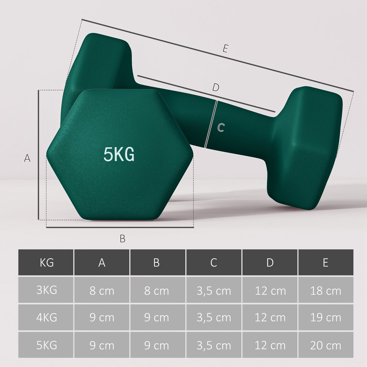Lot d'haltères hexagonaux, haltères musculation, 2 x 3 kg, 2 x 4 kg, 2 x 5 kg, avec support convertible d'haltères