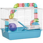 Cage à hamster rat rongeur 3 niveaux avec tunnel, biberon eau, roue, maisonnette, échelles dim. 59L x 36l x 47H cm