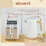 Ensemble bouilloire et grille-pain, 1,7L, 2200W, grille-pain 2 tranches avec 7 niveaux de brunissage, blanc