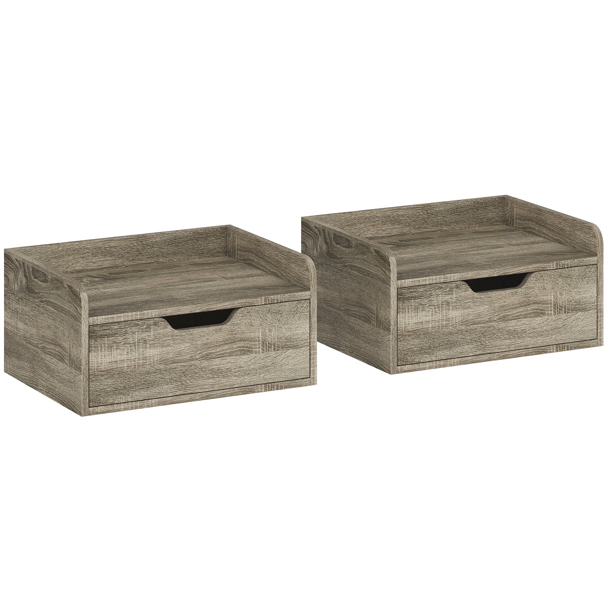 Lot de 2 tables de chevet murales, tables de nuit avec tiroir et plateau à rebords surélevés, 40x30x19,5cm, gris
